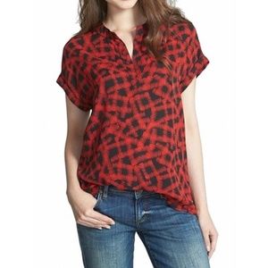 Pleione rolled cuff split neck top